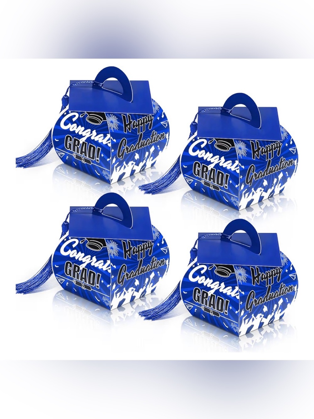 Graduation Party Favors Boxes,32pcs Cap Candy Box with Tassel, Treat Boxes(Blue)